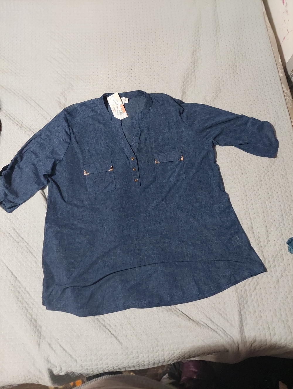 Siren Lily Casual Long Sleeve Henley Shirt in Dark Blue